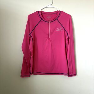 Vineyard Vines Performance Long Sleeve Swim rashguard 1/4 zip XL Pink Call out